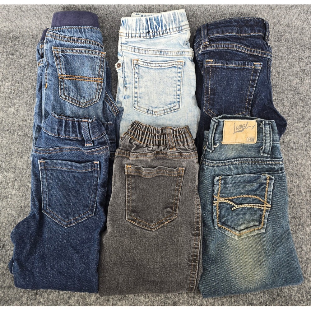 Mixed Brand Jeans Lot Boys 3T Blue Grey Denim Elastic Waist Straight Toddler